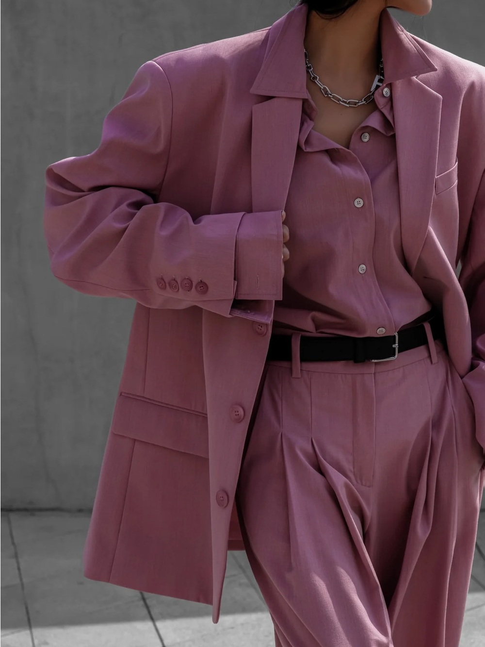 Frankie Shop Mauve Tailored Pantsuit with Button Blazer